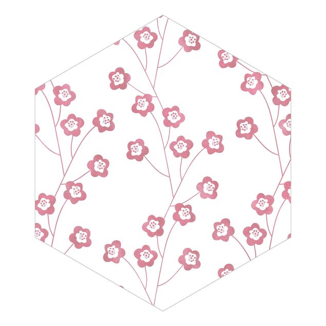 Hexagon Mustertapete selbstklebend - Natürliches Muster zarte Blumen in Rosa