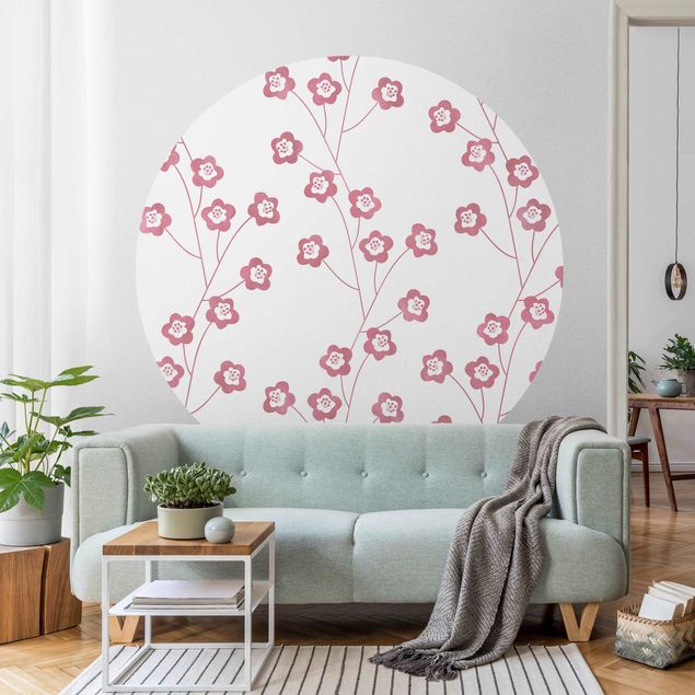 Design Tapeten Natürliches Muster zarte Blumen in Rosa