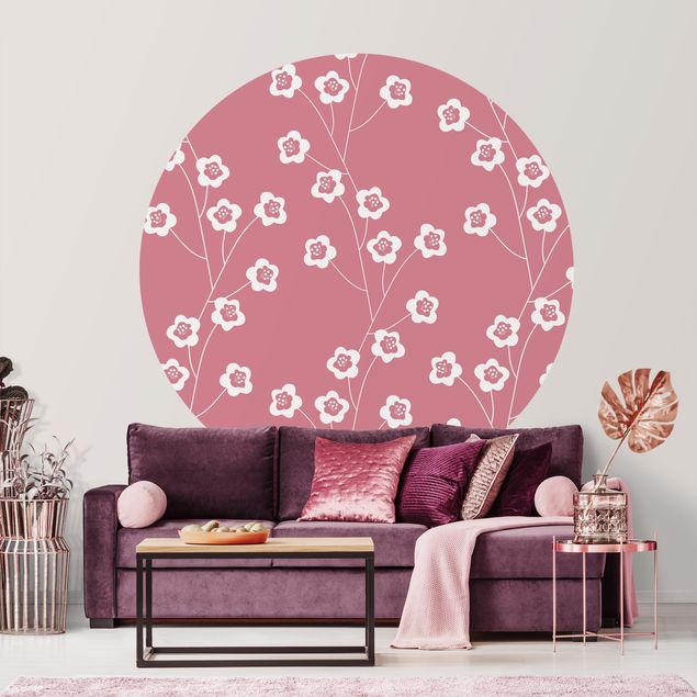 Design Tapeten Natürliches Muster zarte Blumen vor Rosa