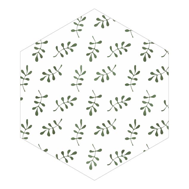 Hexagon Mustertapete selbstklebend - Natürliches Muster Zweige in Grün