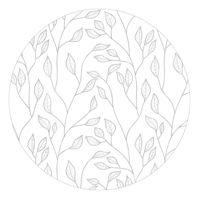 Runde Tapete selbstklebend - Natürliches Muster Zweige mit Blättern in Grau