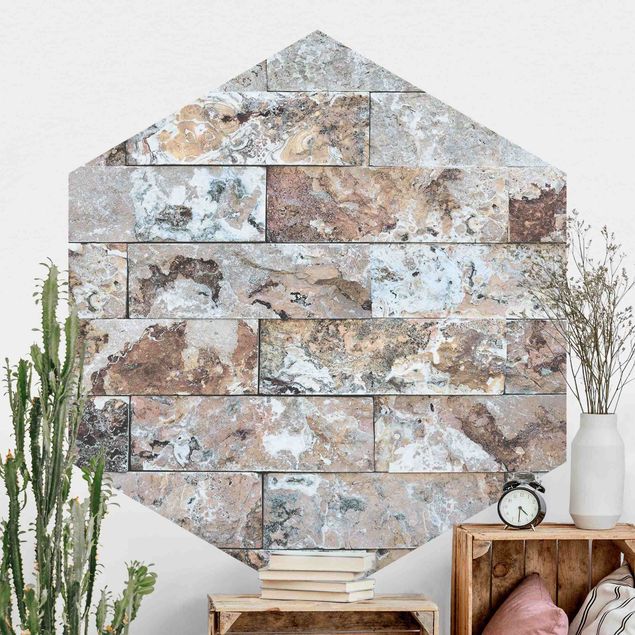 Hexagon Fototapete selbstklebend - Naturmarmor Steinwand