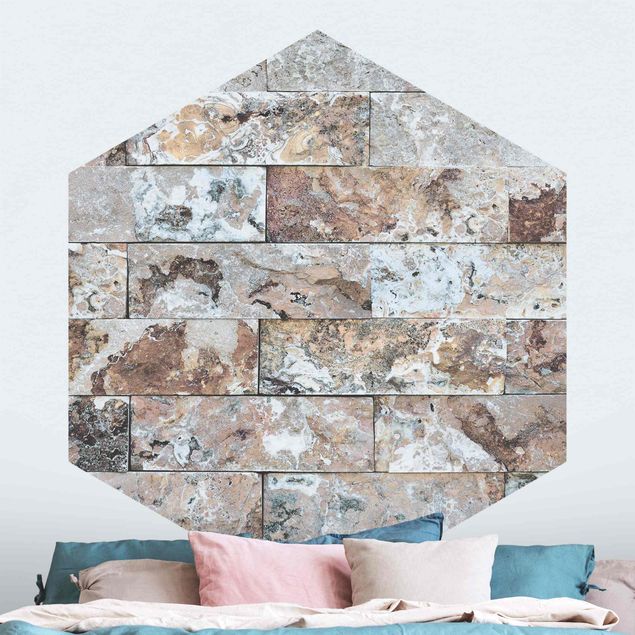 Hexagon Fototapete selbstklebend - Naturmarmor Steinwand