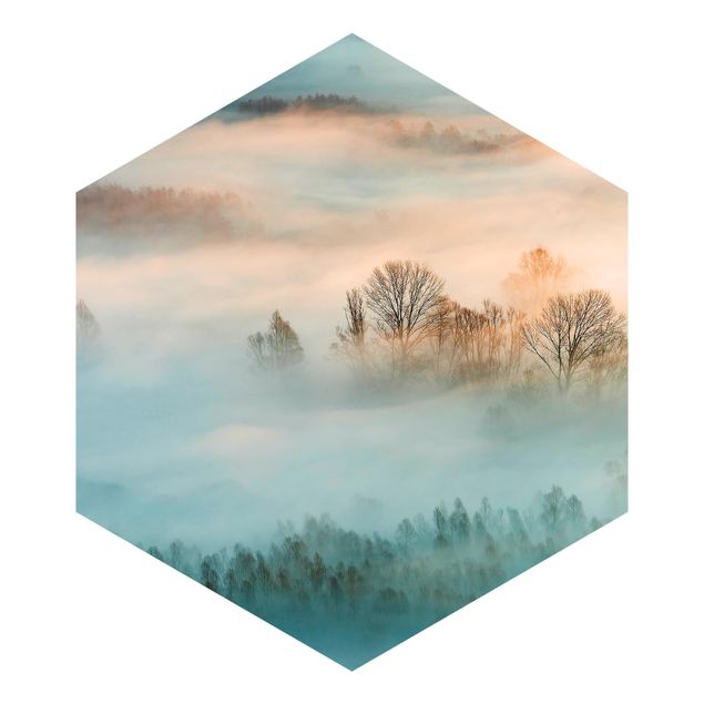Hexagon Mustertapete selbstklebend - Nebel bei Sonnenaufgang