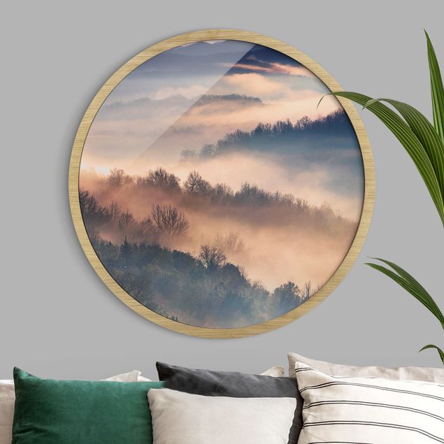 Moderne Bilder mit Rahmen Nebel bei Sonnenuntergang