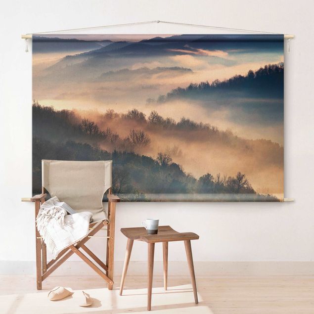 Wandbehang modern Nebel bei Sonnenuntergang