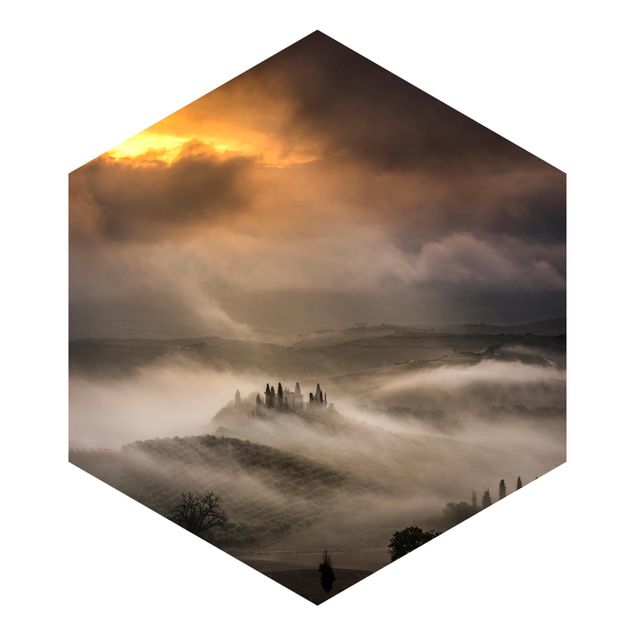 Hexagon Mustertapete selbstklebend - Nebelwellen