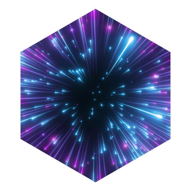 Hexagon Mustertapete selbstklebend - Neon Feuerwerk