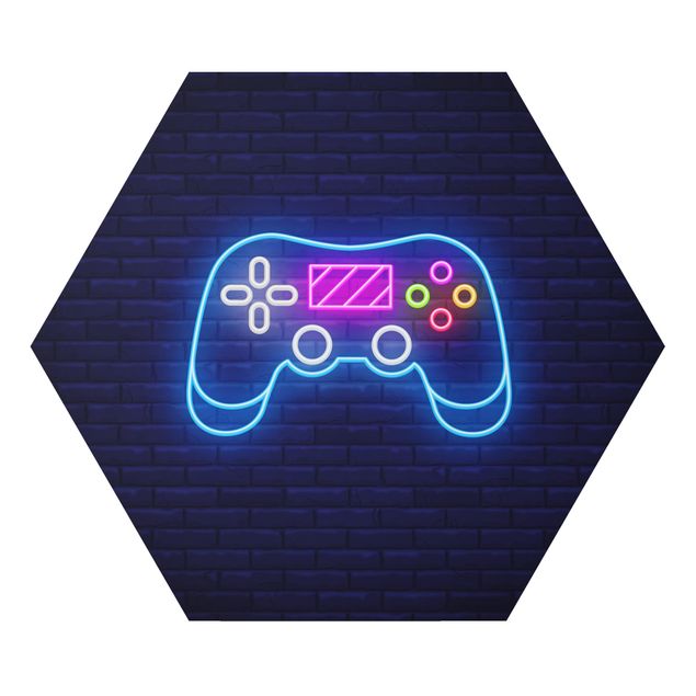 Hexagon-Alu-Dibond Bild - Neon Gaming Controller