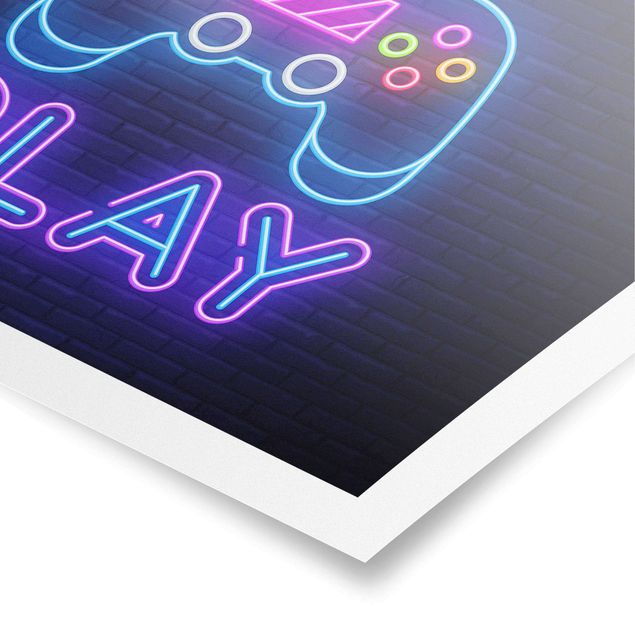 Poster - Neon Gaming Controller - Querformat 3:2
