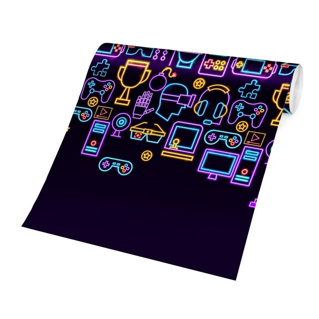 Fototapete - Neon Gaming Symbole
