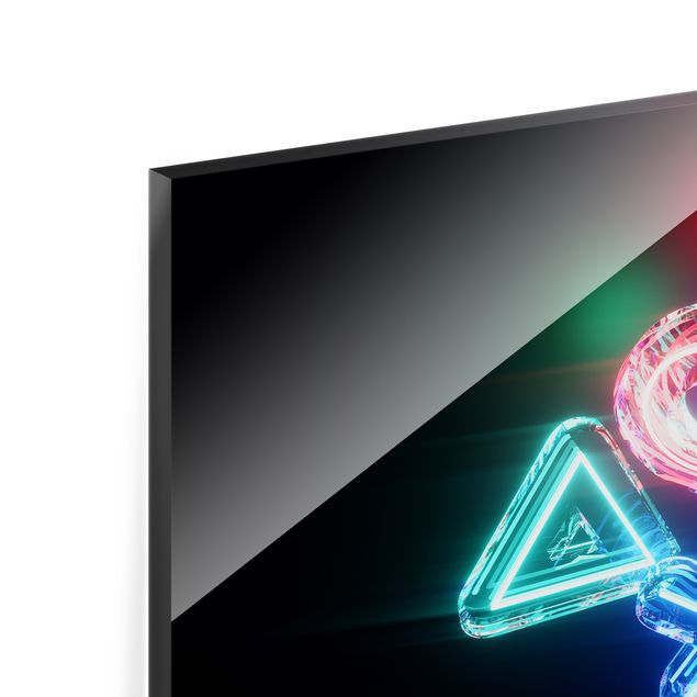 Glasbild - Neon Kreis Quadrat Dreieck X - Querformat