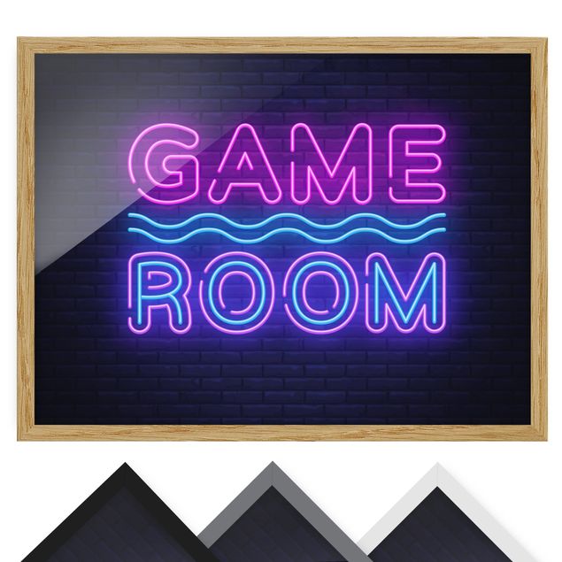 Bild mit Rahmen - Neon Schrift Game Room - Querformat - 4:3