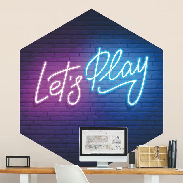 Design Tapeten Neon Schrift Let's Play
