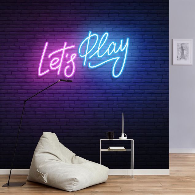 Fototapete - Neon Schrift Let's Play