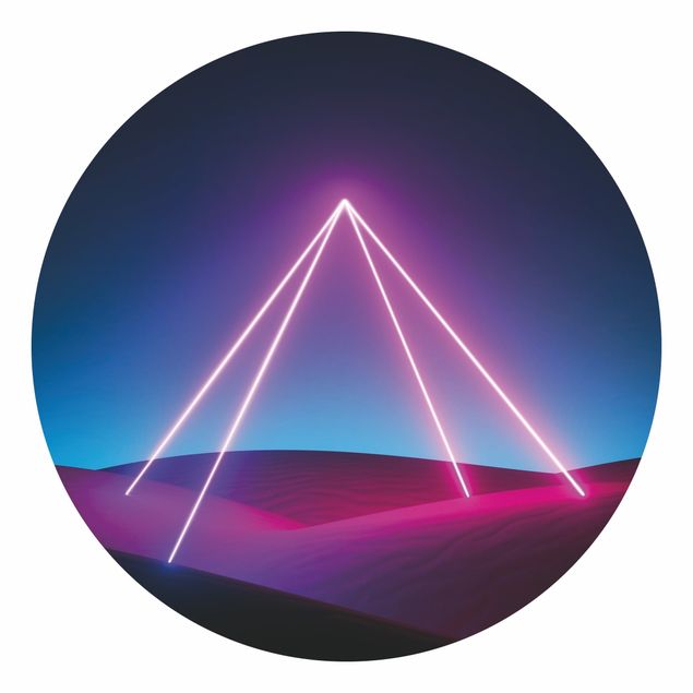 Runde Tapete selbstklebend - Neonlichtpyramide
