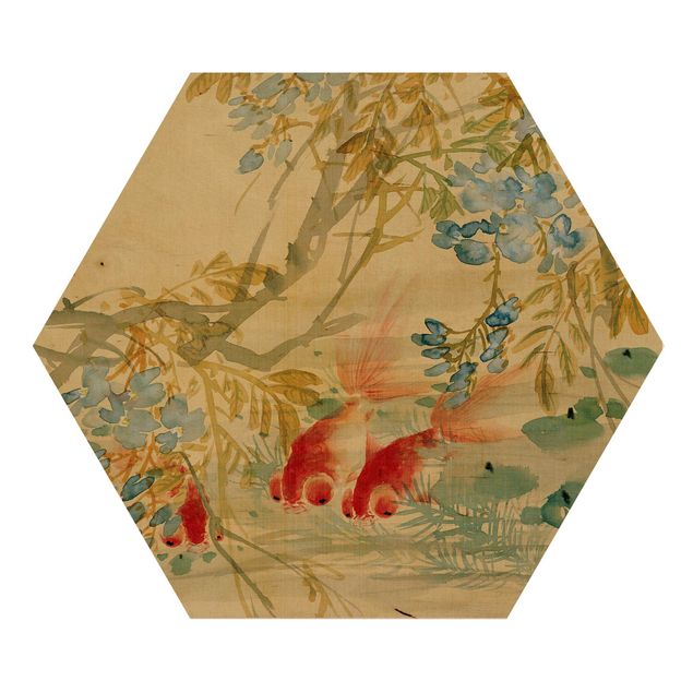 Hexagon-Holzbild - Ni Tian - Goldfische