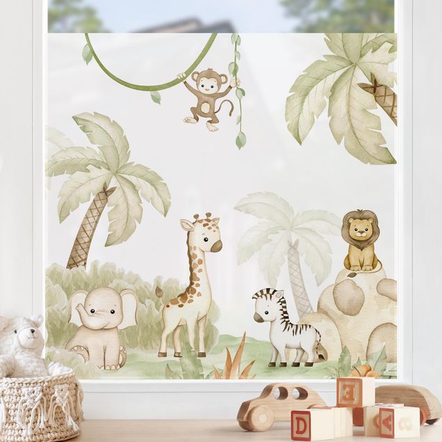 Fensterbilder Tiere Niedliche Savannentiere am Dschungelrand