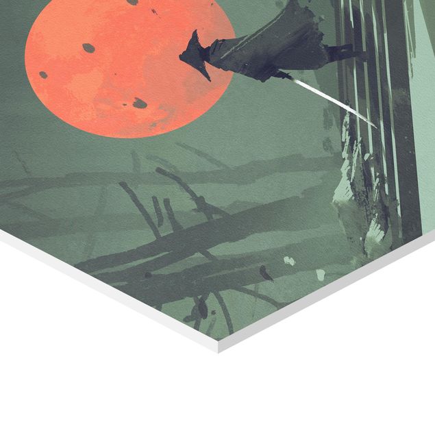 Hexagon-Forexbild - Ninja im roten Mondschein