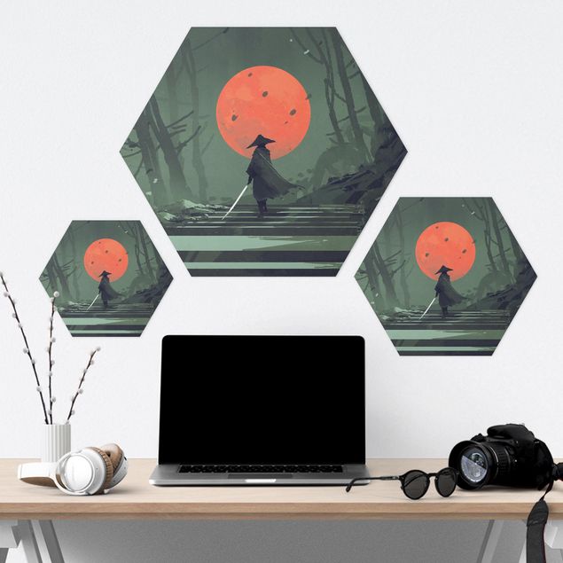 Hexagon-Forexbild - Ninja im roten Mondschein