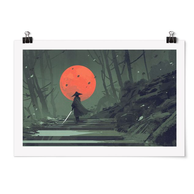 Poster Ninja im roten Mondschein
