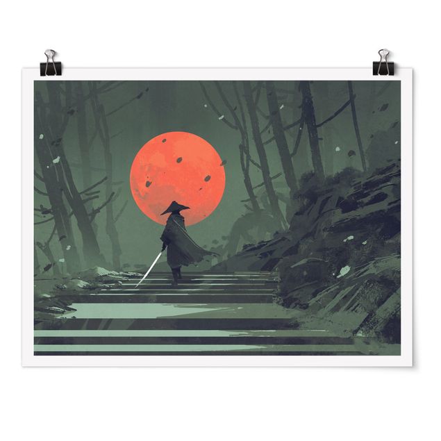 Poster bestellen Ninja im roten Mondschein