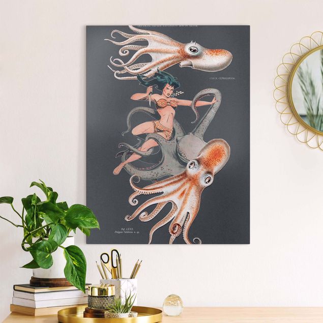 moderne Bilder auf Leinwand Nymphe mit Oktopussen