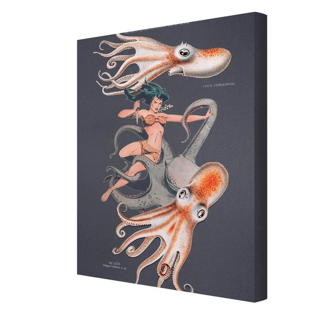 schöne Leinwandbilder Nymphe mit Oktopussen