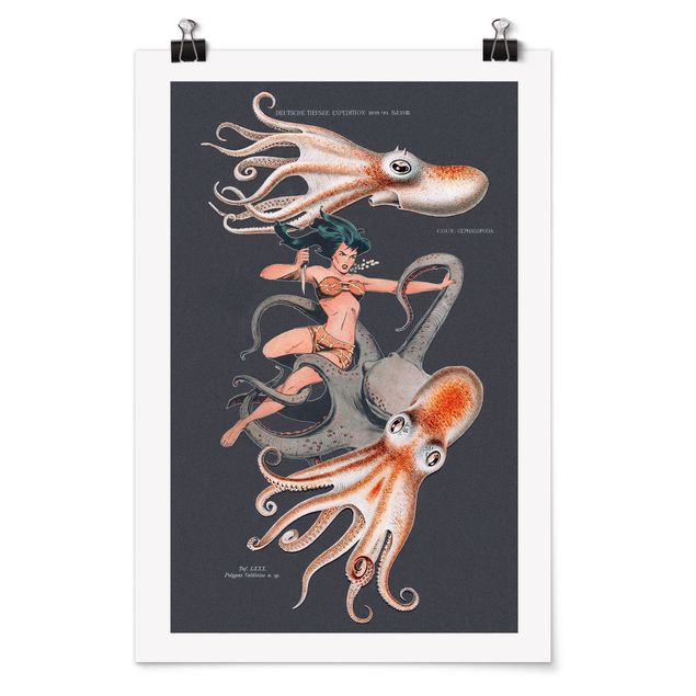 Tierposter Nymphe mit Oktopussen