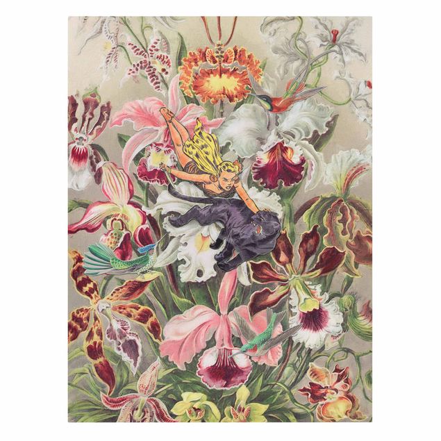 Leinwandbild - Nymphe mit Orchideen - Hochformat 3:4