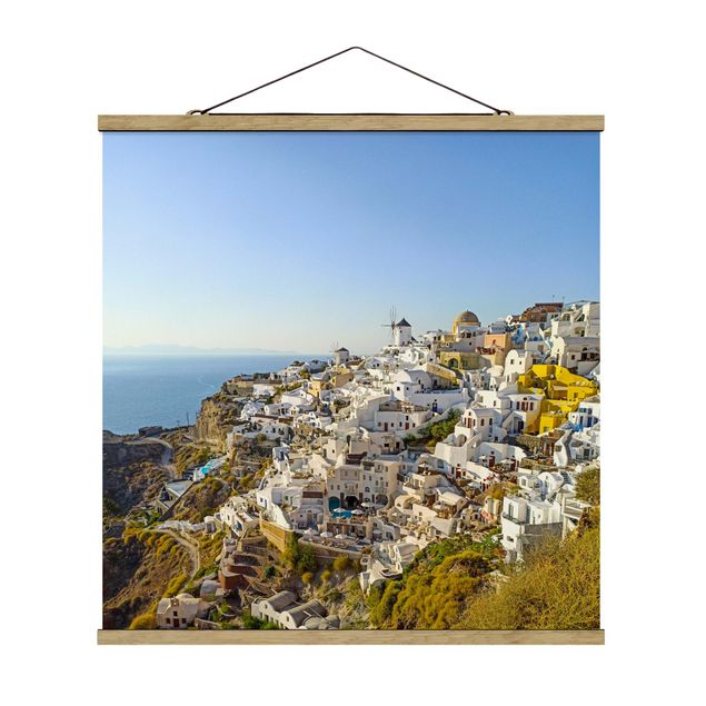 Stoffbild mit Posterleisten - Oia auf Santorini - Quadrat 1:1