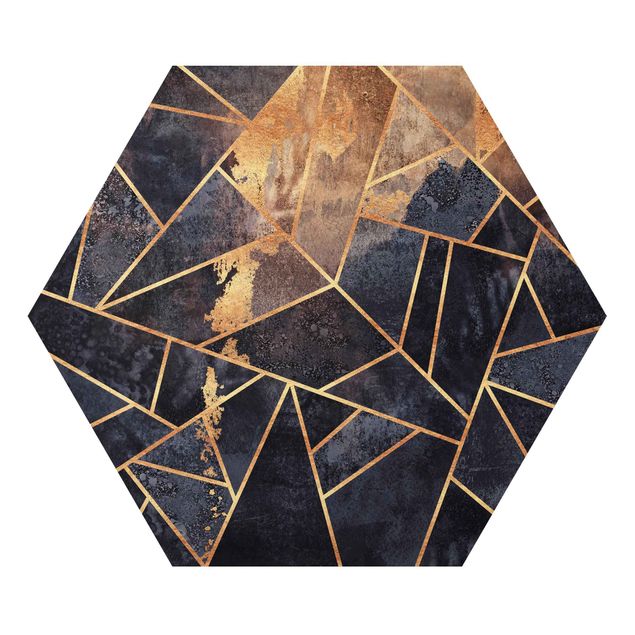 Hexagon Bild Alu-Dibond - Onyx mit Gold