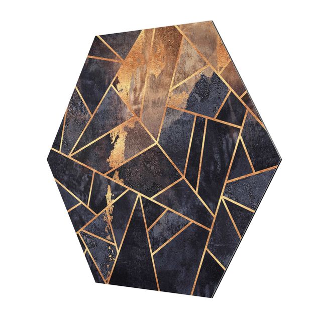 Hexagon Bild Alu-Dibond - Onyx mit Gold