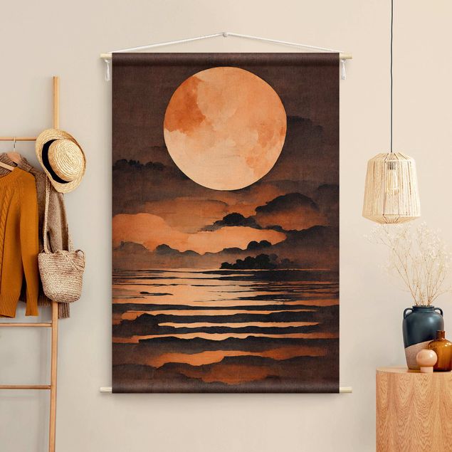 Wandbehang Stoff Oranger Mond
