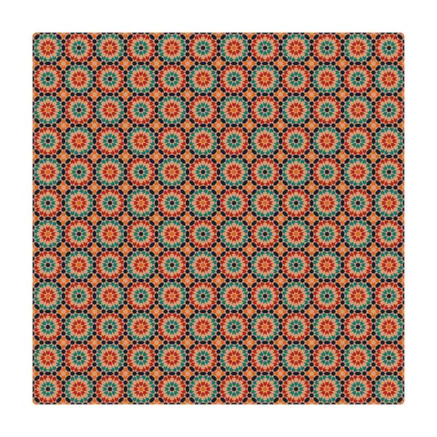 Kork-Teppich - Orientalisches Muster mit bunten Blüten - Quadrat 1:1