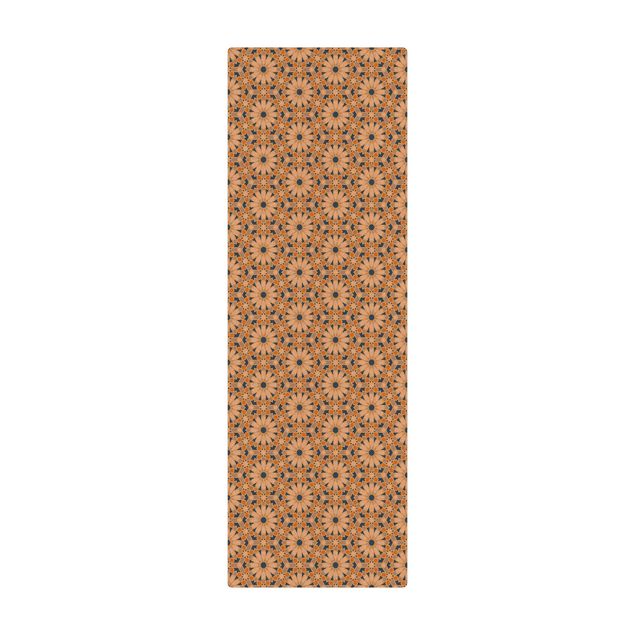 Kork-Teppich - Orientalisches Muster mit gelben Sternen - Hochformat 1:2