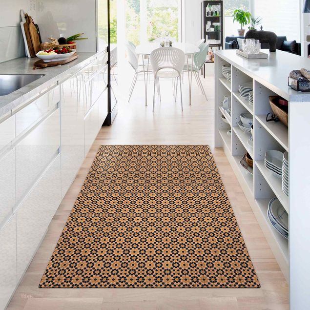 Teppich Fliesenoptik Orientalisches Muster mit goldenen Blüten