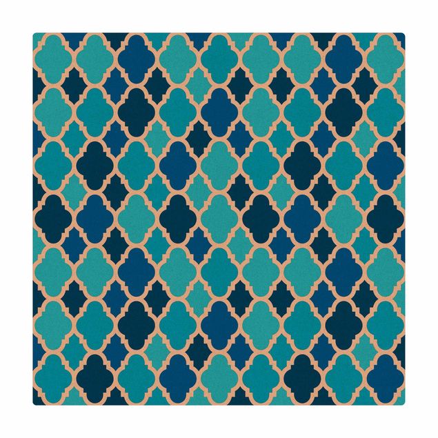 Kork-Teppich - Orientalisches Muster mit türkisen Ornamenten - Quadrat 1:1