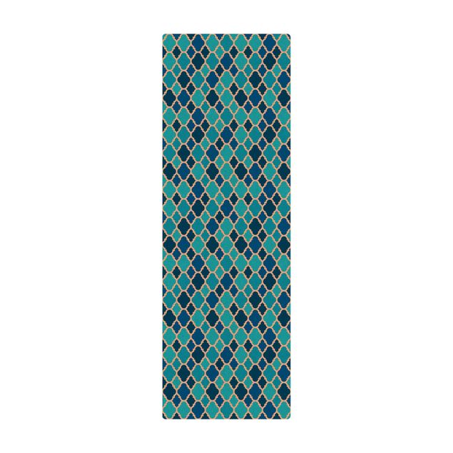 Kork-Teppich - Orientalisches Muster mit türkisen Ornamenten - Hochformat 1:2