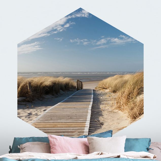 Hexagon Mustertapete selbstklebend - Ostsee Strand