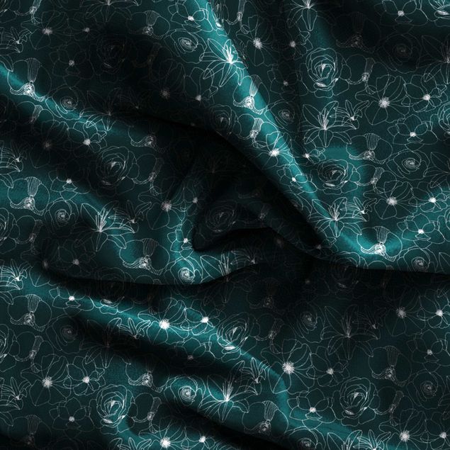 Vorhänge blickdicht Outline Blüten Muster - Dunkle Jade