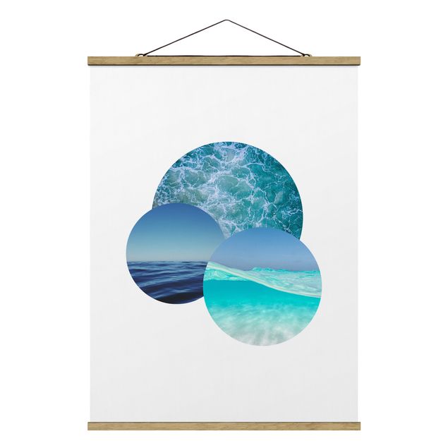 Stoffbild mit Posterleisten - Ozeane im Kreis - Hochformat 3:4