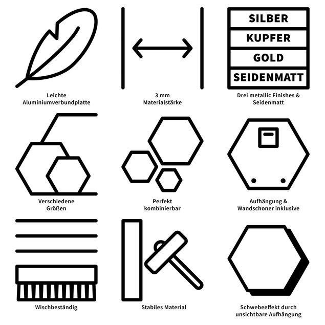 Hexagon-Alu-Dibond Bild - Wunschbuchstabe Gold