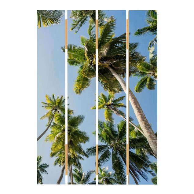 Holzbild - Palmen Himmel - Hochformat