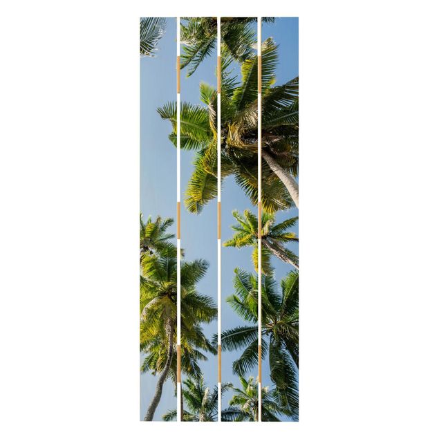 Holzbild - Palmen Himmel - Hochformat