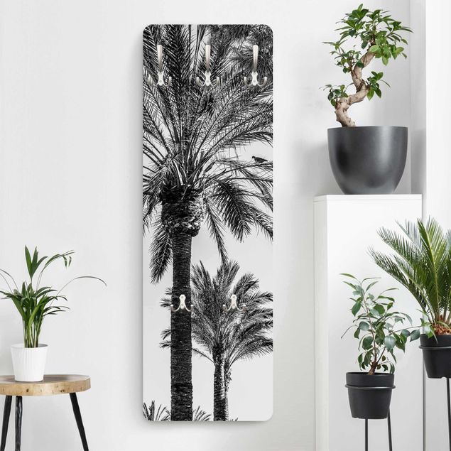 Garderobe schwarz-weiß Palmen im Sonnenuntergang Schwarz-Weiß