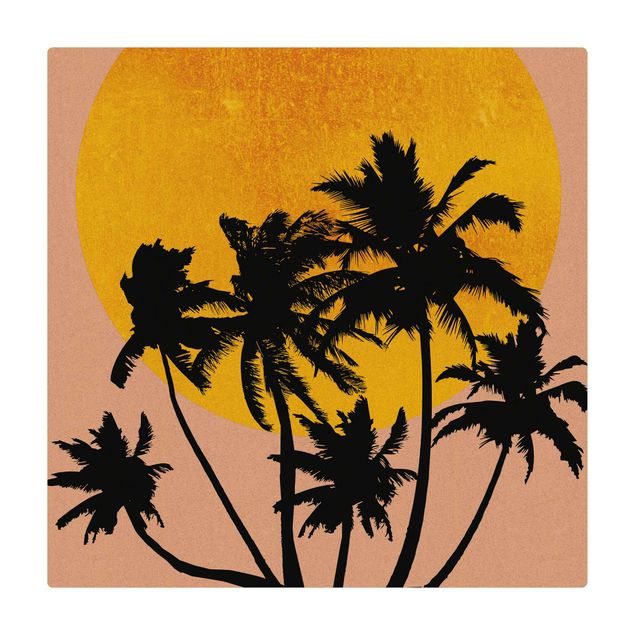 Kork-Teppich - Palmen vor goldener Sonne - Quadrat 1:1