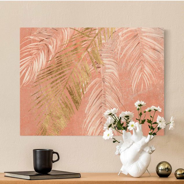 Leinwandbilder Gold Canvas Palmenblätter Rosa und Gold I