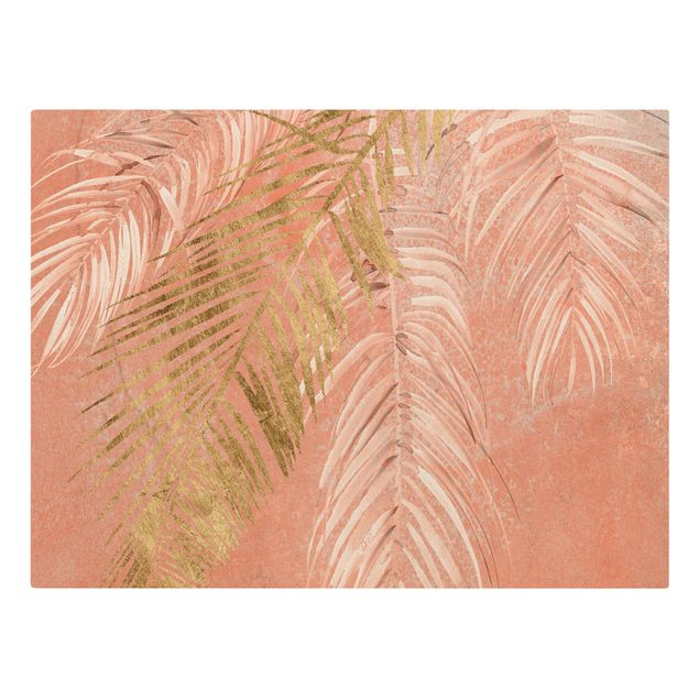 schöne Leinwandbilder Palmenblätter Rosa und Gold I
