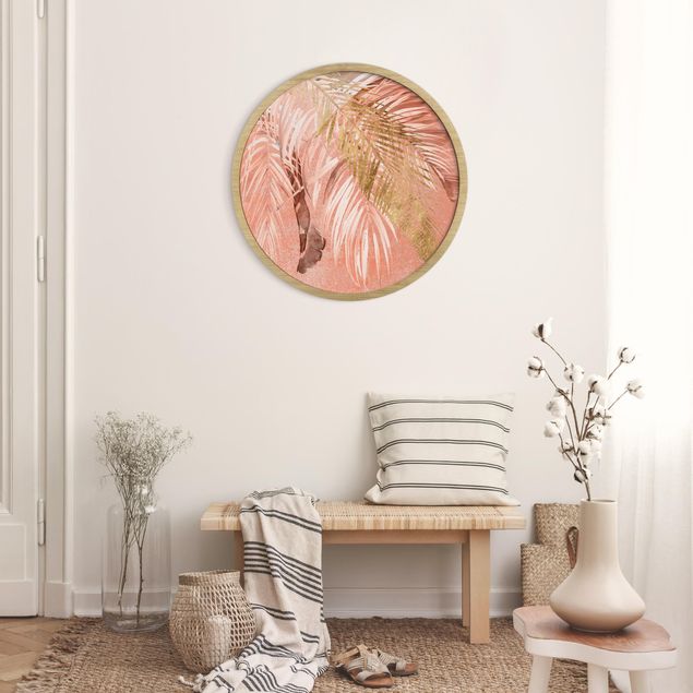Moderne Bilder mit Rahmen Palmenblätter Rosa und Gold II